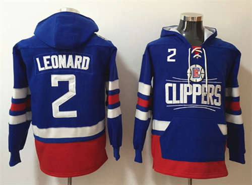 Los Angeles Clippers #2 Kawhi Leonard Blue Lace-Up Pullover Hoodie